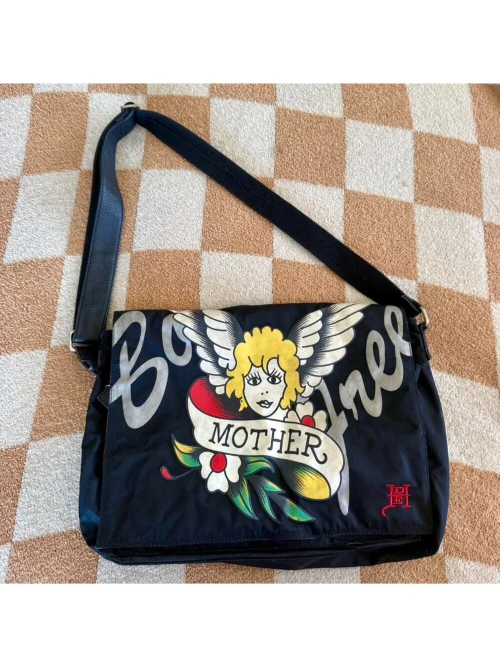 ED HARDY BLACK CROSS BODY SATCHEL BAG Y2K RETRO